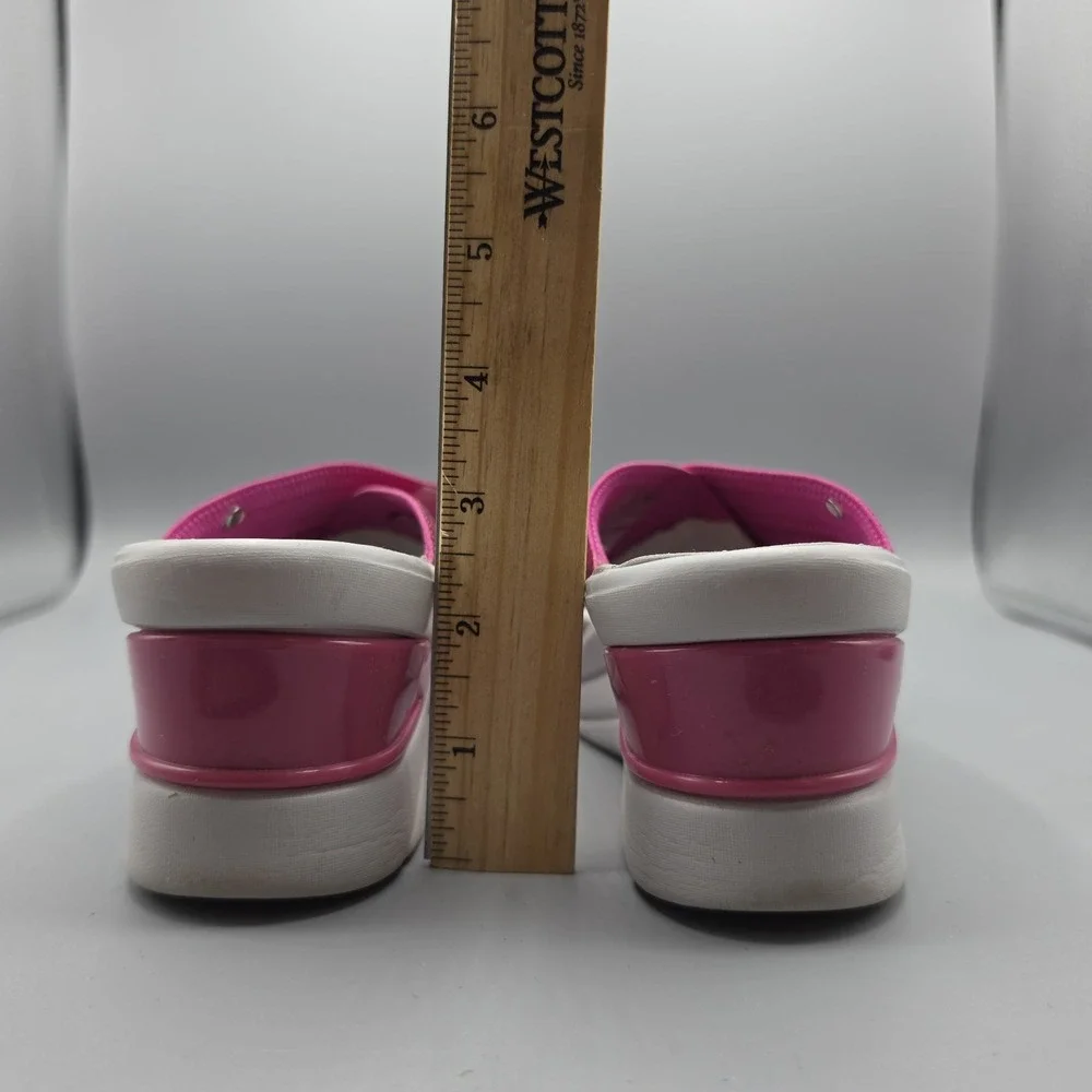 Bzees Sandals Womens 7 M Vista Pink Magenta Metallic Straps Slide Wedge Platform